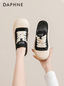 รองเท้าผ้าใบพื้นหนา Daphne สำหรับผู้หญิง ฤดูร้อน 2025 รองเท้าผ้าใบลำลอง สไตล์บิสกิต สีขาว สวมใส่สบาย ระบายอากาศได้ดี