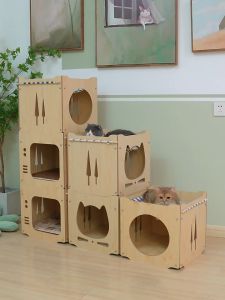 🔥READY STOCK🔥Cat House Cat Square Box Cat Wood Box Lego Cat House Wooden House Wood Cage Rumah Kucing
