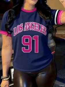 เสื้อกีฬาผู้หญิงลอสแอนเจลิส NO.91 พิมพ์เสื้อยืดแขนสั้นฤดูร้อนเสื้อยืดกราฟิกพลัสขนาดเสื้อยืดกีฬาผู้ชาย