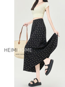 Black Floral A-LineTailored Skirt Womens Summer Elastic High Waist Long Lace Semi-Body Maxi Party Fashionable Elegant Skirts