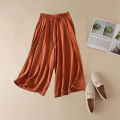Lightweight Ice Silk Ramie High Waist Straight Leg Wide Leg Culottes. 