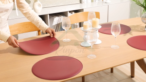 2PCS Round Placemats Faux Leather Waterproof Wipeable Heat Resistant Place Mat Pad Washable Table Mats for Halloween Thanksgiving & Christmas Dinner
