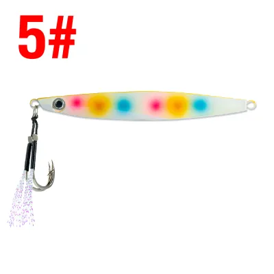 Metal Slow Jig Luminous 40-120g Sinking Casting Jigging Lure with Two Assist Hook for Tuna Bass in Saltwater Freshwater Artificial Hard Bait