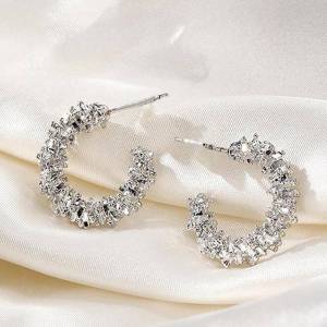 Huitan Trendy Women Hoop Earrings Unique Deign 4 Metal Colors Elegant Accessories Wedding Party Daily Versatile Charming Jewelry
