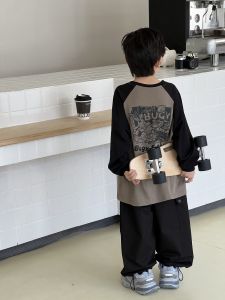 Áo Thun Dài Tay Cotton Rộng Rãi Cho Bé Trai Mùa Xuân Thu Thời Trang Trẻ Em Quần Áo Trẻ Em Trung Tính Thoải Mái Thoáng Khí