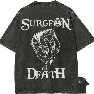 Bandai | Trafalgar Law Surgeon of Death T Shirt One Piece Heart Pirates Vintage Acid Wash Streetwear Casual Retro Anime Graphic Tees