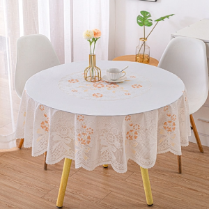 White Waterproof Round Tablecloth Gradient Printed PVC Table Cover Oilproof Heat Resistant for Dining Table Stylish Easy to Clean Tablecloth