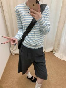 Womens Knitted Ice Silk Long Sleeve Cardigan Embroidered Striped Color Block Air Conditioner Shirt Loose Fit Comfortable Style