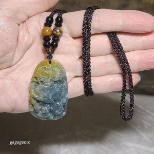 Premium Type A Yellow Jadeite blue green Ruyi Qilin Jade pendant (with certificate)