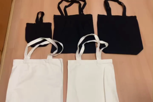 [SG Stocks] Canvas Tote Bag Stylish Foldable Canvas Tote Bag Large Black White Womens Plain Shopper