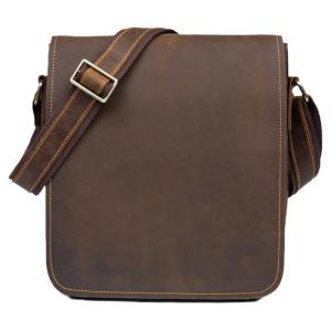 Handmade Leather Messenger Bag Retro Crazy Horse Leather Shoulder Bag Mens Leather Bag Casual Full-grain Leather Simple Mens Bag