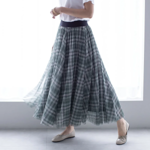 Elegant Loose Plaid Mini Skirt 15000 Yen Spring Summer New Arrival Slimming A-Line Skirt Natural Waist Midi Skirt
