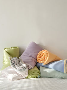 Summer Lightweight Knitted Cotton Duvet Cover Set Pure Cotton Twin/Duo Cooling Quilt Four-Piece Bedding Set Machine Washable