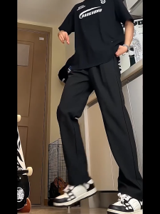 LJPNK Mens Lightweight Business Casual Pants – Soft Ice Silk Straight Leg Pants for Spring and Summer