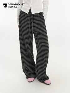 Dangerous People Straight Leg Casual Pants Loose Fit Striped Durable Polyester Youthful Style for Daily Wear And Couples
