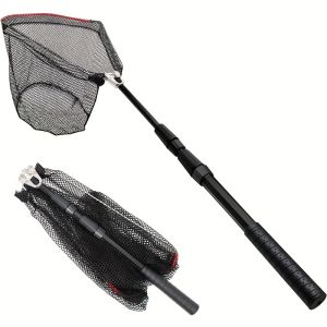 Collapsible Fishing Net Fishing Landing Net with Telescopic Pole Anti-Slip Rubber Handle Extending to 51 Inches Fishing Gifts