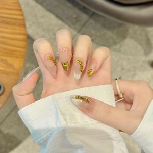[Face Gift] Golden Wheat Fresh Sweet Almond Wear Nail Elegant Show Cats Eye Nail Stickers Handmade