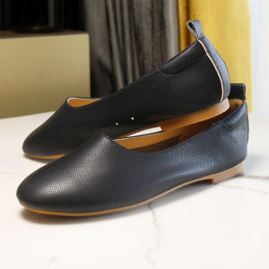 Everlane InsChic Womens Flat Shoes Summer Versatile Genuine Leather Boat Shoes Retro Soft Bottom Slip-On Grandmother Shoes