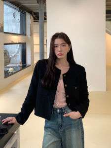 เสื้อแจ็คเก็ตสั้นสีดำ Halo Luu ทรงสตรีทสไตล์ฝรั่งเศส สำหรับผู้หญิง ฤดูใบไม้ร่วง 2025 ใหม่ ระดับไฮเอนด์ คุณภาพสูง เสื้อผ้าทำงาน