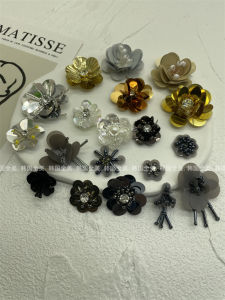 European Station European Goods 2024 Fall and Winter New Gray Gold Handmade Beaded Flower Beads Clothing Shoes and Hats Accessories DIY