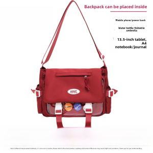 Large Capacity Shoulder Bag for Women Can Hold 11 Inch Ipad School Style Crossbody Bag Waterproof Nylon Fabric Pure Color