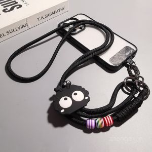 Cute Coal Ball Adjustable Long Woven Mobile Phone Lanyard Crossbody Womens Outdoor Travel Shopping Anti-Loss Nylon Material