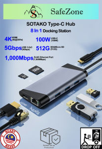Type C Docking Station 8 in 1 Type C Hub with Ethernet 4K USB C to HDMI RJ45 PD Power Delivery Type C Docking Station