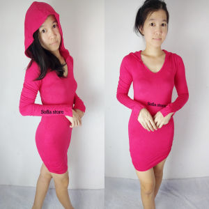 Dress Mini Long Sleeve Lengan Panjang Bodycon Hoodie Mini dress