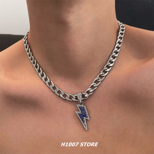 Lightning Pendant Cuban Link Chain Mens Necklace Girls Clavicle Chain Hip Hop Special-Interest Design Fancy Sweater Chain New Product