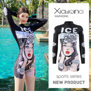 XIAZHIQING | Stomach Cover Slimming Sleeve Long Student Style One-Piece Swimsuit