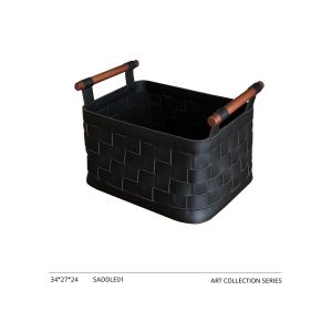 Italian Walnut Saddle Leather Woven Storage Basket Box Clothes Miscellaneous Storage Luxury Storage for Wardrobe Use