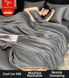 Ins Style Ice Silk Embroidery Lightweight Cooling Summer Blanket with No Cover Needed