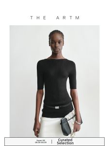 Tencel Cashmere Backless Boat-Neck Knit Top