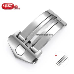 Khóa Đồng Hồ Bằng Thép Không Gỉ 18mm 20mm Khóa Đôi Nút Bấm Cho Dây Da Silicone Khóa Gập Màu Bạc Đen