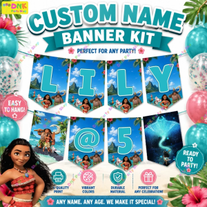 Custom Moana Maui Theme Thick Premium Party DIY Letter Number Banners Personalized Name Birthday Decor Customized Tropical Island Ocean Beach Sea Girls