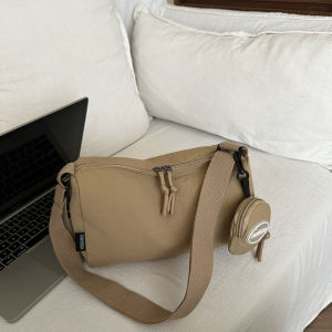 Trendy Canvas Shoulder Bag for Women Wide Strap Crossbody Pure Color Small Square Bag Korean Style Casual Leisure Handbag