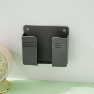 Adhesive Wall-Mounted Phone Holder Storage Box Remote Controller Stand Mobile Phone Charging Organizer Rack Home Bedroom