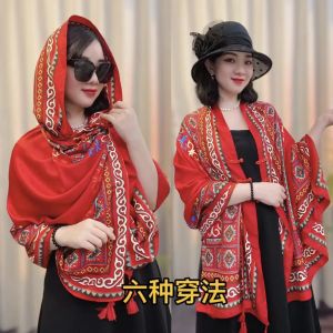 Khăn Choàng Dệt Kim Dày Họa Tiết Chéo Phong Cách Dân Tộc Mới Du Lịch Tây Tạng Khăn Choàng Chụp Ảnh Thời Trang Khăn Choàng Đa Năng Cho Mọi Lứa Tuổi