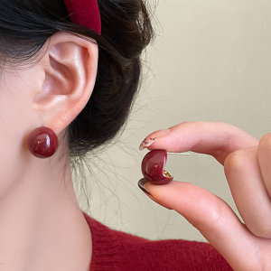 Super Shiny Silver Needle Ball Earrings Womens Vintage High-End round Face Fashionable Jewelry Accessories Korean Style