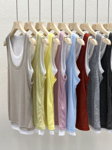 Fashionable Sleeveless Vest Top for Women Summer Outerwear Designer Style Color Block Slim Fit No Collar Polyester Cotton Blouse