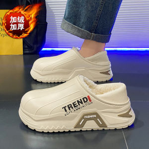 Mens Winter Thickened Fleece Slippers Home Wear Waterproof Anti-slip Slip-On Shoes Warm Comfortable Cotton Slippers