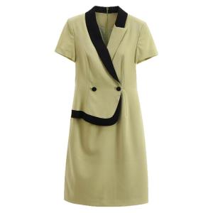 Collared Contrast Decorative Button Work Dress Summer Womens