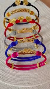 Gelang Tali Kawat Fashion Wanita Aneka Design Liontin Tabung Gold dan Bunga Gold free cantik