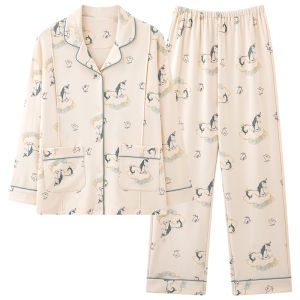 MiiOW | เสื้อคลุมกันหนาวแขนยาวผ้าฝ้ายแท้บางสำหรับฤดูร้อน ชุดอยู่บ้านหลังคลอดสำหรับคุณแม่ ชุดนอนผู้หญิง ฤดูร้อน 2025 คอกลม แขนยาว ปกติ