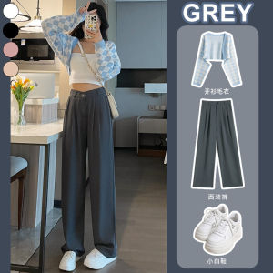 Gray Suit Pants High Waist Thin Wide Leg Casual Trousers for Women Summer New Style Loose Fit Trousers Korean Style Long Pants