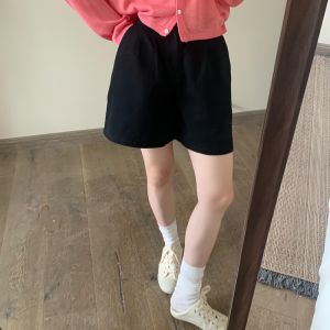 High Waist Cotton Linen Shorts Women Summer Elastic Waist Loose Casual Versatile Slimming Wide Leg Commute Pants