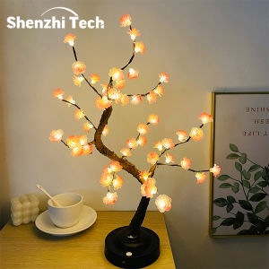 LED Tree Light Pink Flower Table Lamps Battery/USB Powered Artificial Flower Bonsai Tree Lampfor Gifts Room Office Party Deco