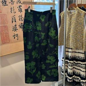 Luxurious Eastern Beauty Scenic Half Skirt with Slit New Chinese Style Embroidered Silk Tussah 6A Grade High Waist A-Line Skirt