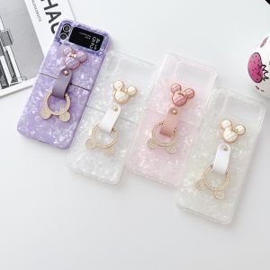 HOCE 3D Mickey Shaped Ring Phone Case for Samsung Galaxy Z Flip 7 Flip 6 Flip 5 Flip 3 Flip 4 Flip 2 5G zfip4 zflip3 zflip5 zflip6 zflip7 Hard PC Back with Finger Ring Shell Pattern Cover Shockproof Cases