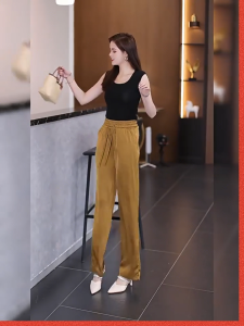 Stella Fashion Women’s Glazed Satin Wide Leg Pants | High Waist Long Trousers | Slimming & Flowing Fit | Summer Pants
